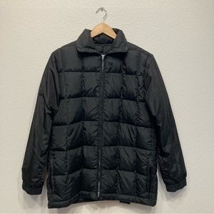 Vintage Black Down Quilted Jacket With Hood